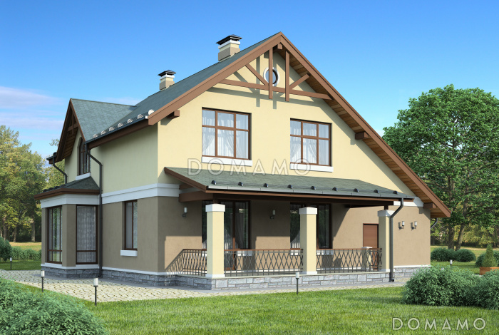 Проект дома из пеноблоков для постоянного проживания с гаражом для одной машины