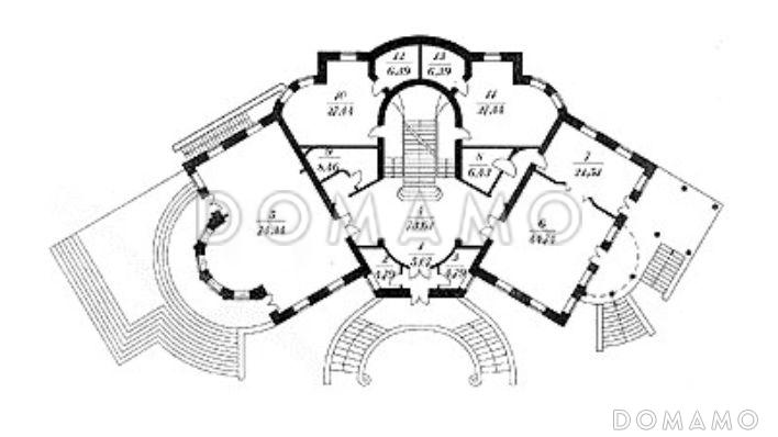 Проект двухэтажного особняка с мансардой и цокольным этажом из кирпича / План 1 этажа