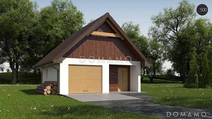 Проект одноместного гаража из газобетона с подсобными помещениями 