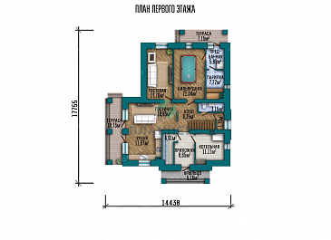 Проект одноэтажного дома с мансардой, террасой и сауной / План 1 этажа