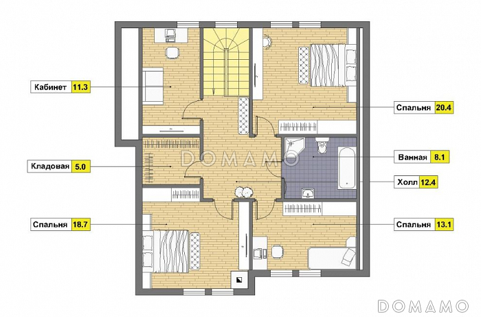 Проект кирпичного дома с ванной комнатой на втором этаже / План мансардного этажа