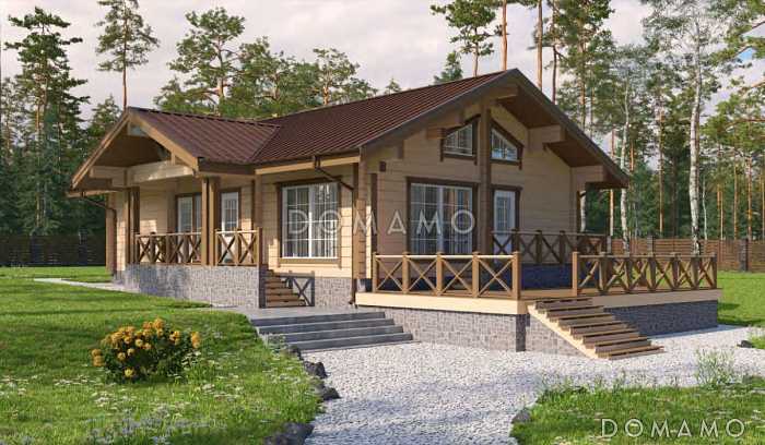 Проект дома из клееного бруса с большой открытой террасой