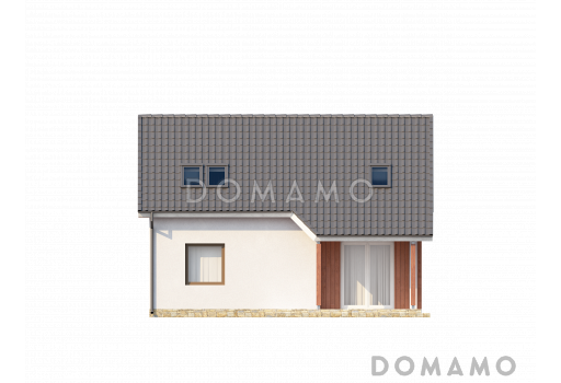 Проект уютного мансардного дома из кирпича с тремя спальнями и кабинетом / Фасад 2