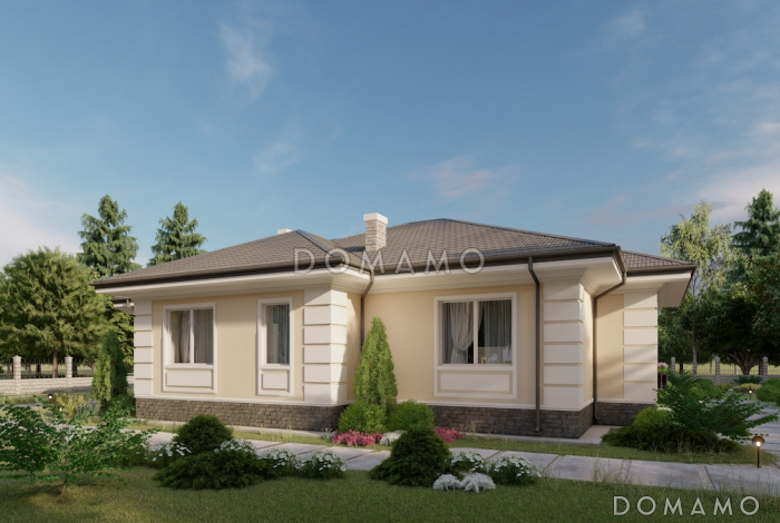 Проект одноэтажного дома из газобетона в классическом стиле