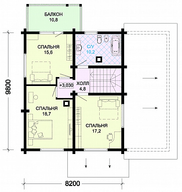 Проект деревянного дома с навесом для автомобиля / План мансардного этажа