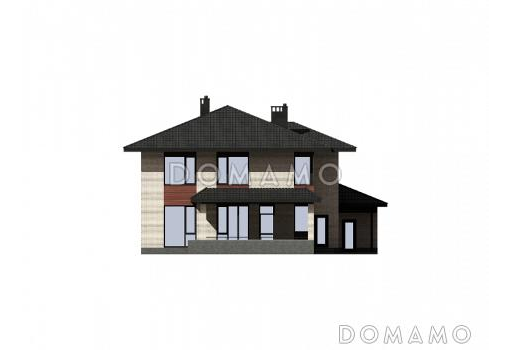 Проект загородного дома с гаражом на две машины, террасой, отдельной гардеробной при входе / Фасад 4