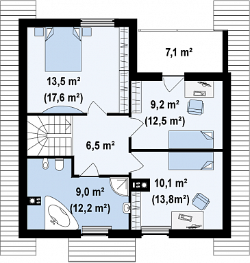 Проект загородного дома современного дизайна из газобетона с тремя спальнями / План мансардного этажа