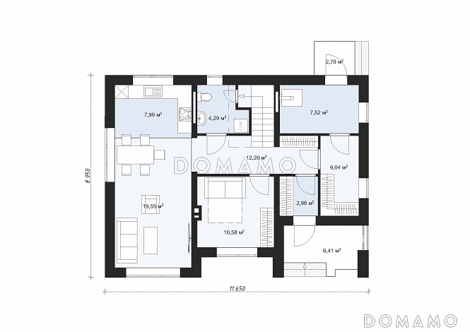 Проект современного двухэтажного дома с четырьмя спальнями S-136 / План 1 этажа