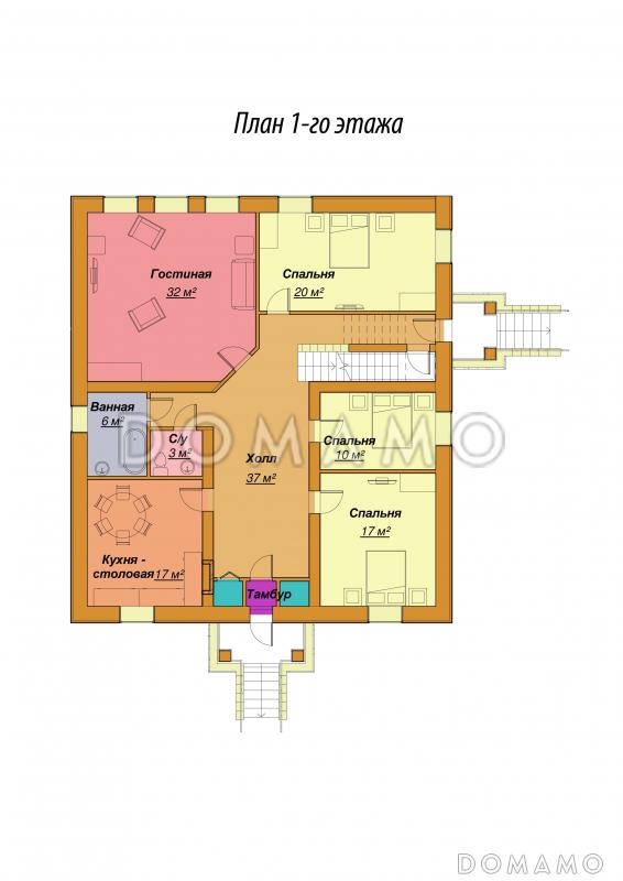 Проект одноэтажного дома с цокольным и мансардным этажами / План 1 этажа