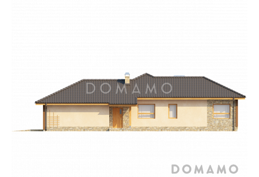 Проект просторного одноэтажного дома из газобетона с фронтальным гаражом на два автомобиля и отделённой зоной сна / Фасад 4