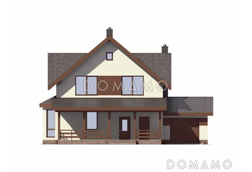 Проект дома из пенобетона с гаражом для одного автомобиля / Фасад 1