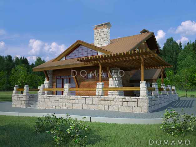 Проект дома из кирпича с зимним садом и небольшим подвальным помещением