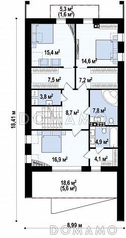 Проект аккуратного современного мансардного дома из кирпича с гаражом и террасой над входом / План мансардного этажа