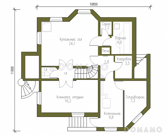 Проект коттеджа из бруса в русском стиле / План цокольного этажа