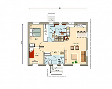 Проект каркасного дома с мансардой и четырьмя спальнями / План 1 этажа