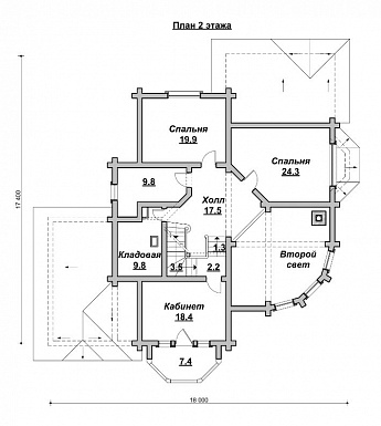 Проект коттеджа в стиле деревянного модерна / План 2 этажа