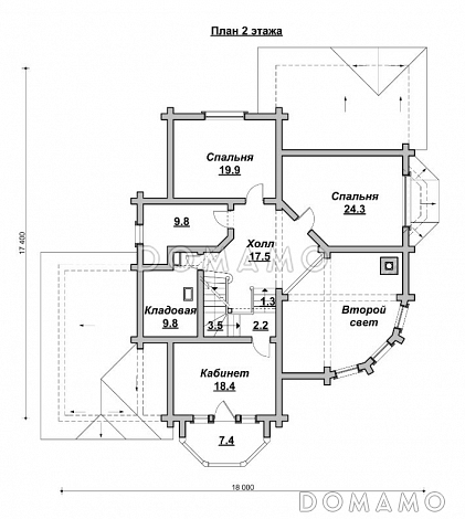 Проект коттеджа в стиле деревянного модерна / План 2 этажа