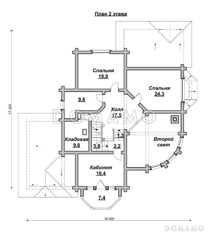 Проект коттеджа в стиле деревянного модерна / План 2 этажа