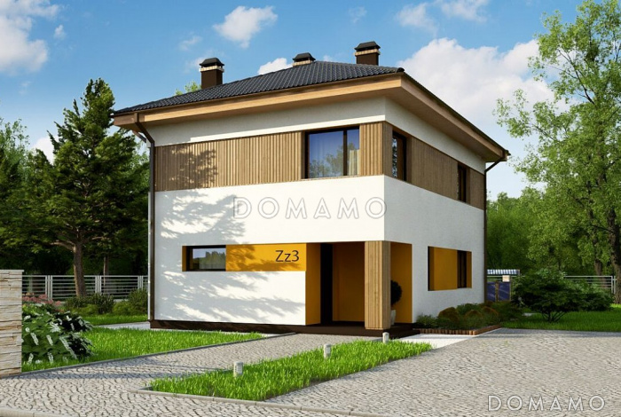 Проект двухэтажного дома с террасой, подвалом, кухней с кладовой, санузлом с душем на первом этаже