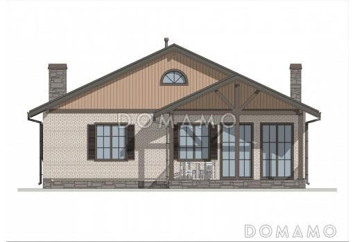 Проект одноэтажного дома из газобетона с крытой террасой в европейском стиле / Фасад 3