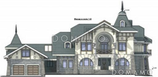 Проект просторного коттеджа с гаражом и хоз блоком / Фасад 1