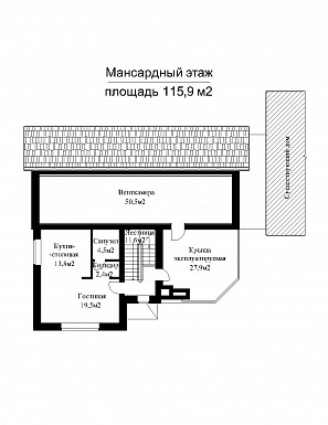 Проект бассейна с гаражом на две машины / План мансардного этажа