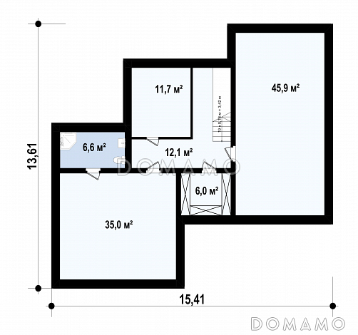 Проект двухэтажного загородного дома с подвалом, гаражом на 2 машины, кабинетом, мастер-спальней  с балконом / План цокольного этажа