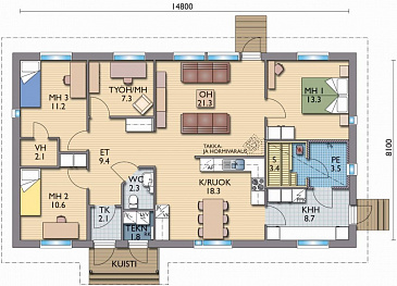 Проект каркасного дома с небольшим кабинетом / План 1 этажа