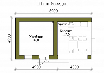Проект кирпичной беседки с хозблоком и барбекю / План 1 этажа