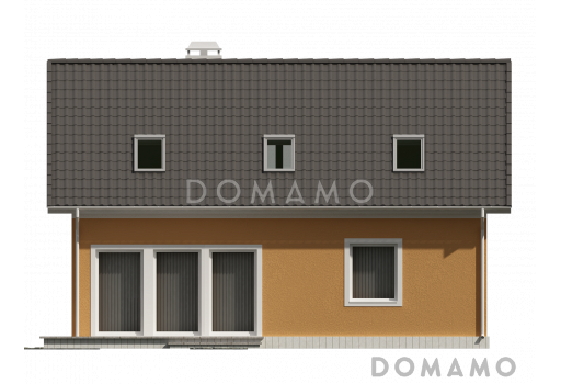 Проект простого одноэтажного мансардного дома из кирпича с тремя спальнями и индивидуальными гардеробными / Фасад 2