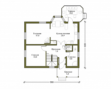 Проект небольшого дома с террасой и балконом / План 1 этажа