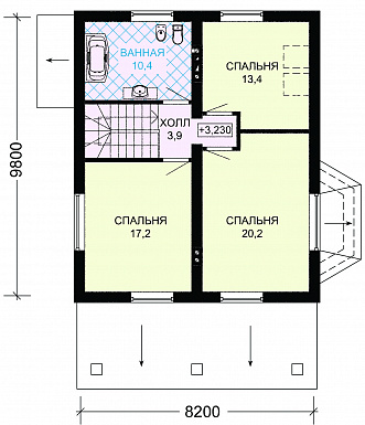 Проект дома с мансардой, крытой террасой и тремя спальными комнатами / План мансардного этажа