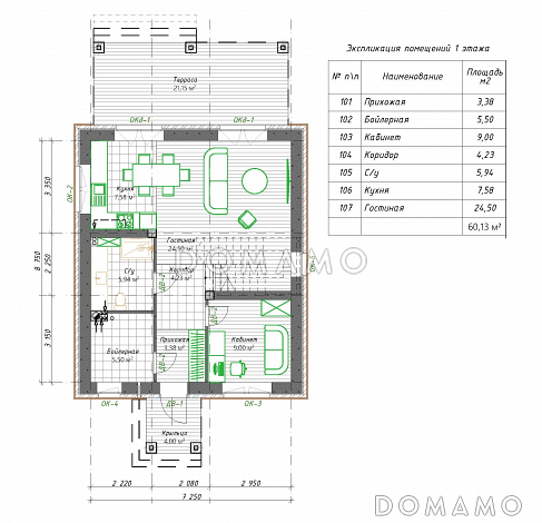 Проект строгого классического двухэтажного дома S-113 / План 1 этажа