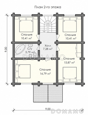Проект деревянного дома стандартной планировки / План мансардного этажа