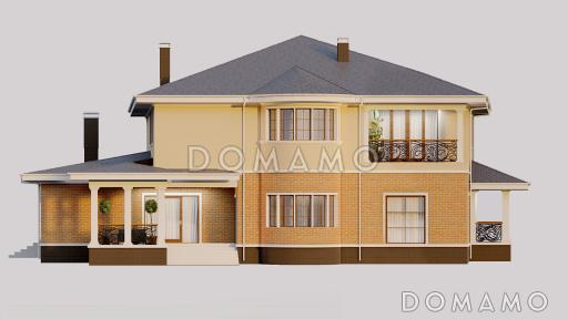 Проект просторного двухэтажного дома с эркером, двумя террасами и гаражом на 2 места / Фасад 3