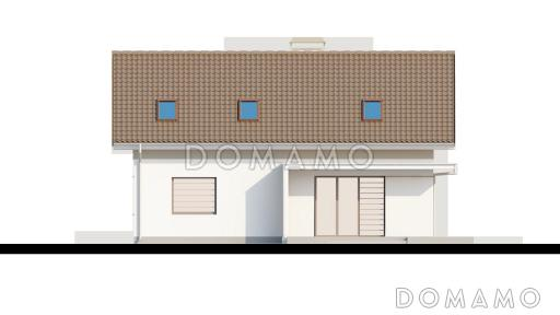 Проект одноэтажного мансардного дома из кирпича с дополнительной спальней и кабинетом на первом этаже / Фасад 2