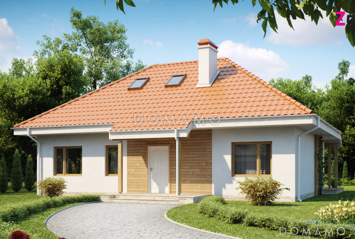 Проект одноэтажного дома из кирпича со свободной планировкой на мансардном этаже