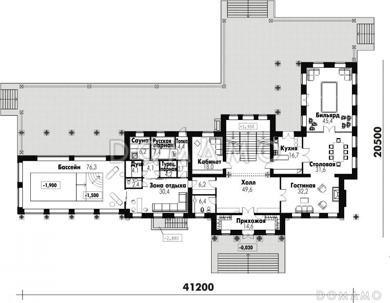 Большой дом в классическом стиле / План 1 этажа