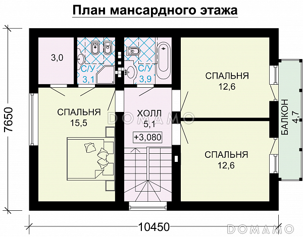 Проект небольшого дома из СИП панелей с интересной отделкой / План мансардного этажа