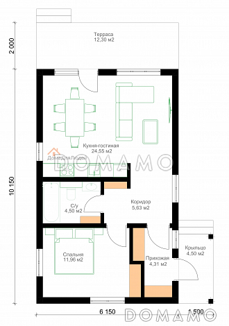 Каркасный дом КВАНТ_1 / План 1 этажа