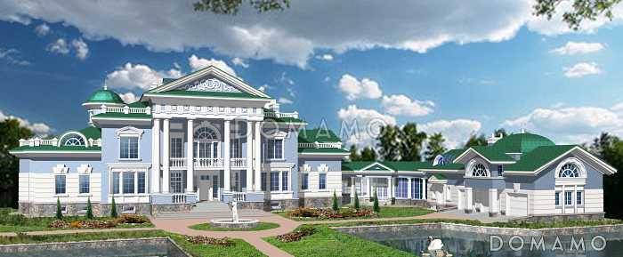 Проект просторного коттеджа с бассейном, бильярдной и парадной гостиной