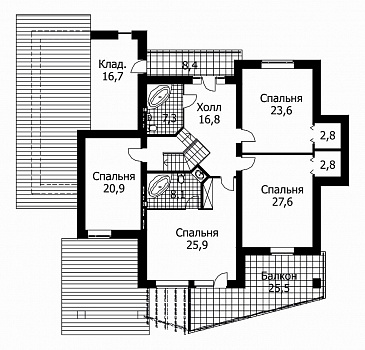 Проект дома из кирпича с комбинированной отделкой фасада / План мансардного этажа