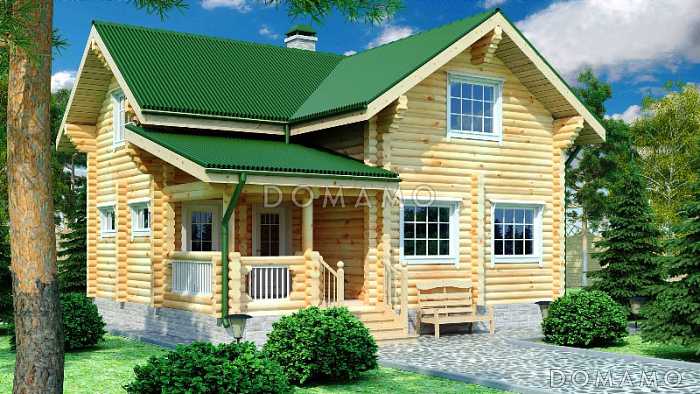 Проект дома из бревна с тремя просторными спальнями