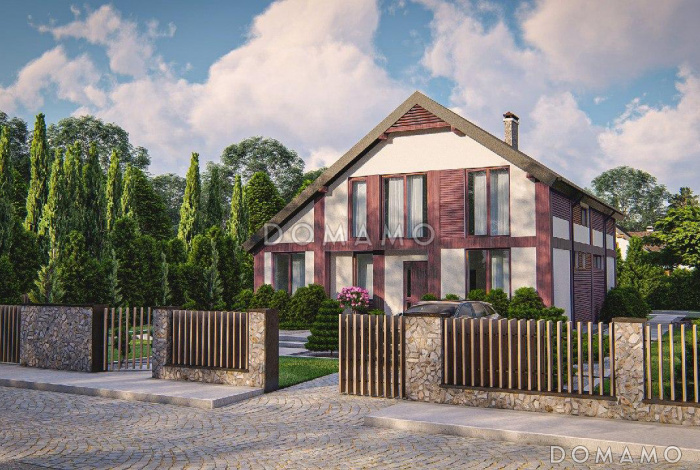 Проект дома с террасой, кабинетом, кладовой, вторым светом, мастер-спальней