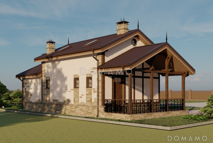 Проект одноэтажной бани с террасой и мансардой