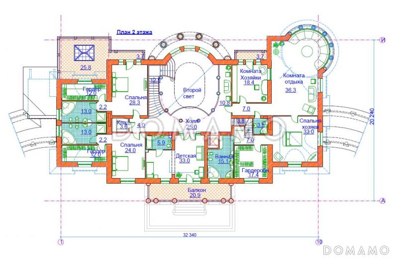 Проект большого дома более 1500 м. кв. / План 2 этажа