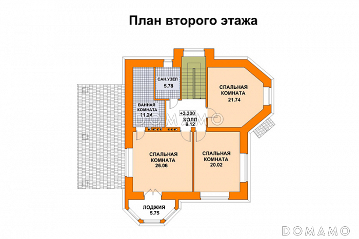 Проект кирпичного дома с многощипцовой крышей / План мансардного этажа