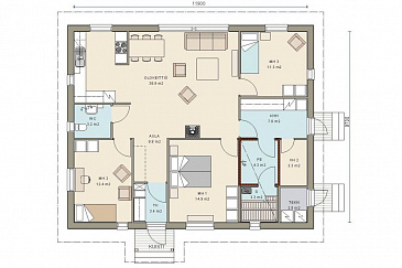 Проект одноэтажного каркасного дома с большими окнами / План 1 этажа