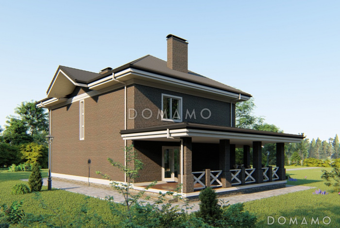 Проект загородного дома с террасами, детской и гостевой с эркером, сауной, просторной гардеробной на втором этаже 