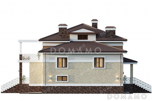 Проект дома с террасой, балконом и гаражом / Фасад 4